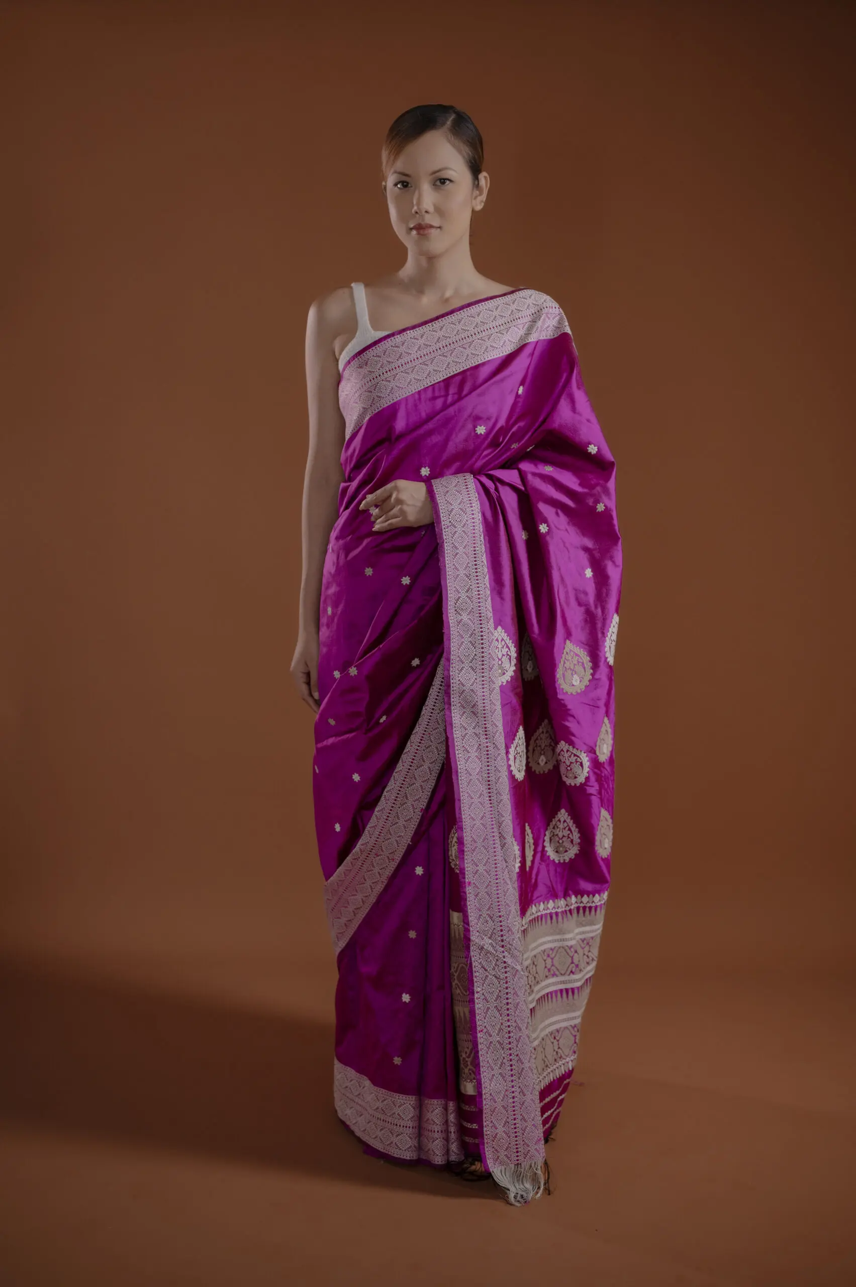 Purple Mulberry (Paat) Assam Silk Saree With Interwoven Border