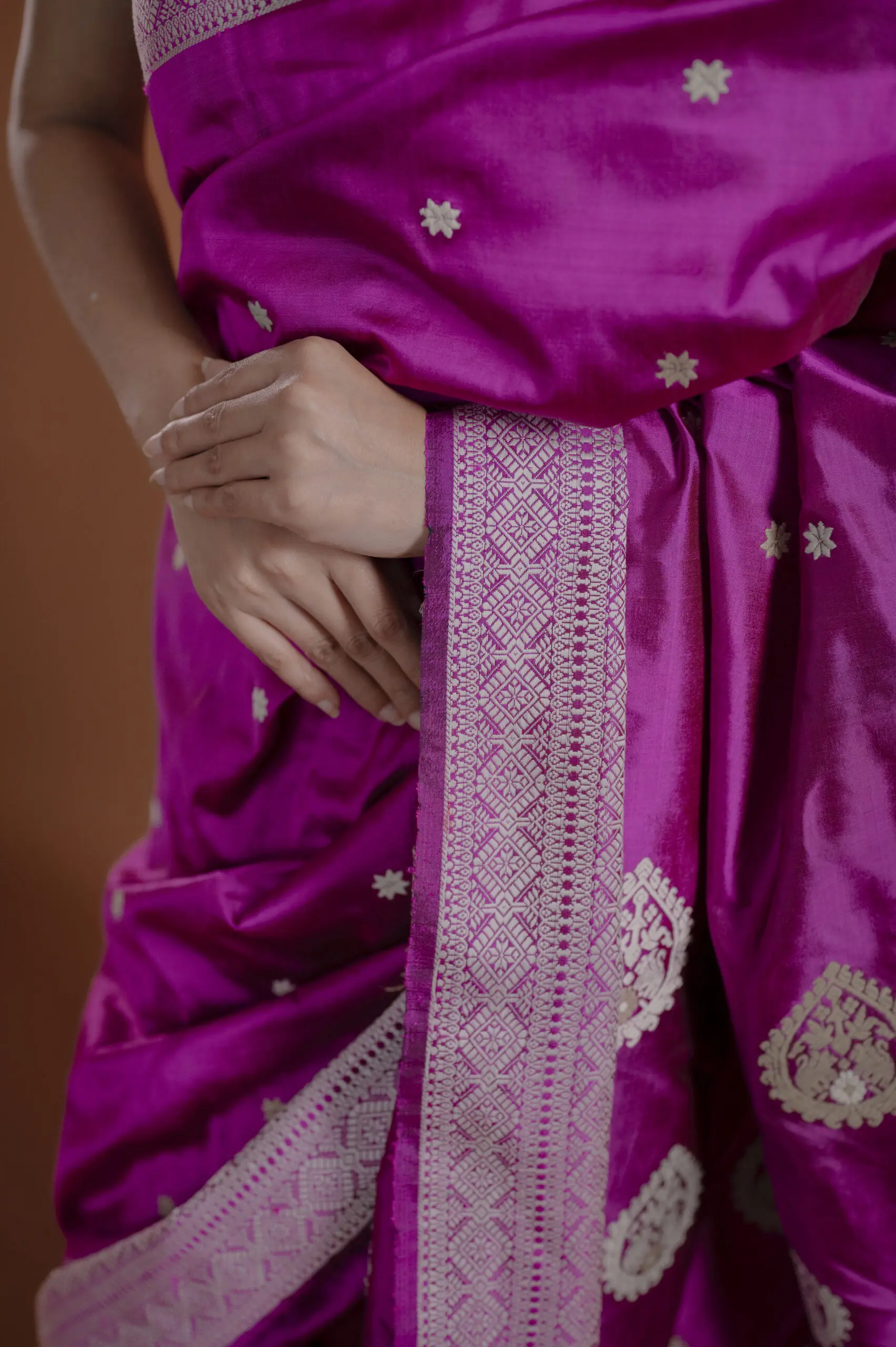 Purple Mulberry (Paat) Assam Silk Saree With Interwoven Border - Image 3