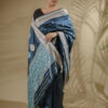 Peacock Blue Assam Silk Saree With Interwoven Border