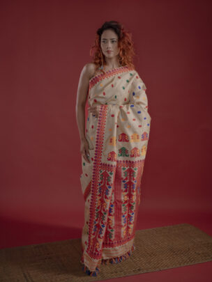 Tussar Muga Assam Silk Saree With Multicoloured Motifs