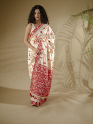 Tussar Mulberry (Paat) Silk Saree With Rhino Motifs