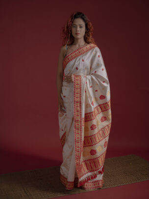 Tussar Mulberry Assam Silk Saree With Zari And Thread Motifs