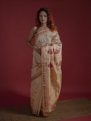 Tussar Assam Silk Sraee With Zari And Thread Motifs