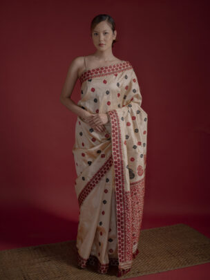 Tussar Assam Silk Saree With Marron And Black Motifs