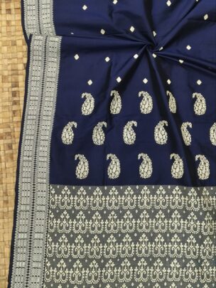 Blue Mulberry Paat Assam Silk Saree With Interwoven Border | Mayurisilk