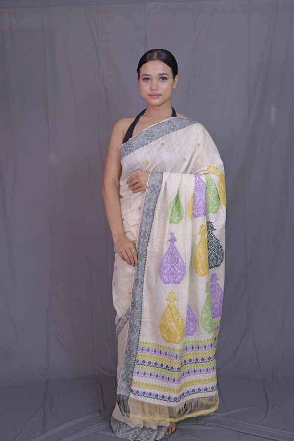 WHITE ERI BY ERI  ASSSAM SILK SAREE MAYURISILK