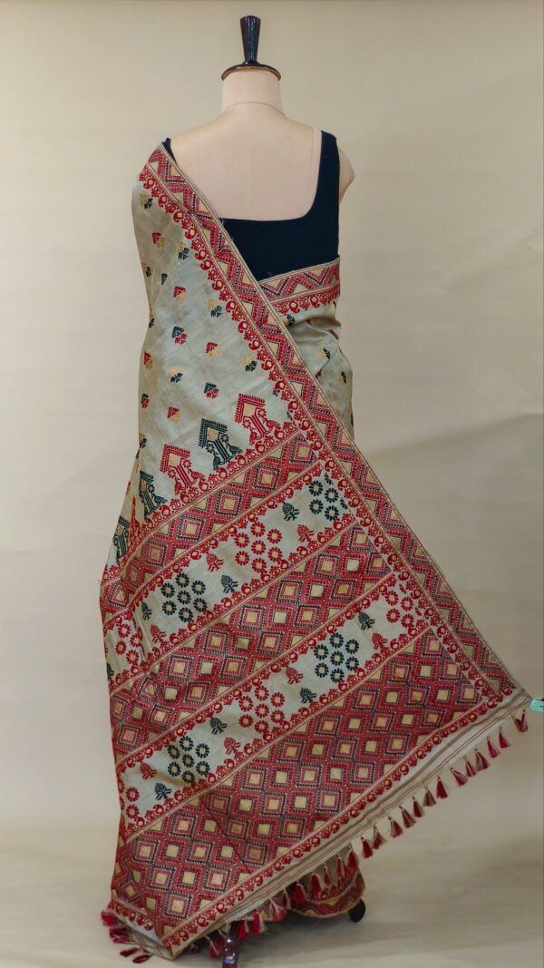 PURE MUGA ASSAM SILK SAREE BEIGE MAYURISILK - Image 2
