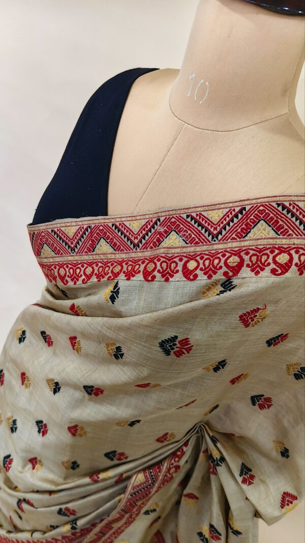 PURE MUGA ASSAM SILK SAREE BEIGE MAYURISILK - Image 3