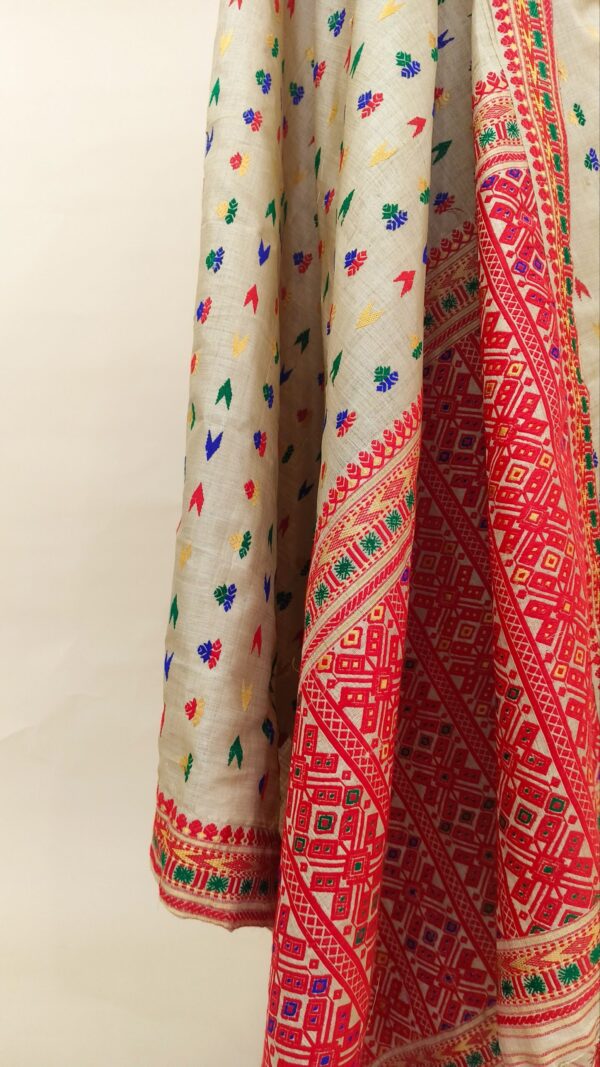 Pure Muga Assam Silk Saree With Malticolor Motifs | Moyuri Silk - Image 7