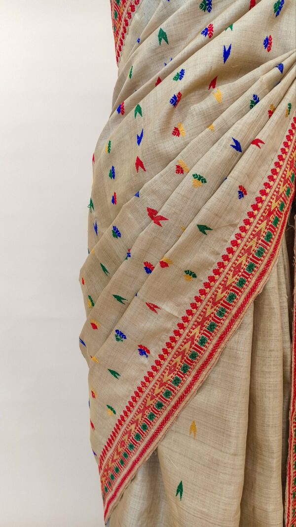 Pure Muga Assam Silk Saree With Malticolor Motifs | Moyuri Silk - Image 6