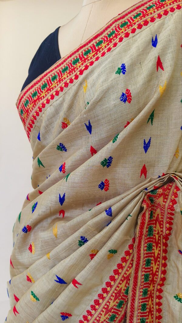 Pure Muga Assam Silk Saree With Malticolor Motifs | Moyuri Silk - Image 4