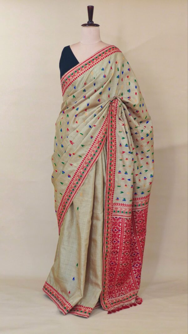 Pure Muga Assam Silk Saree With Malticolor Motifs | Moyuri Silk - Image 2