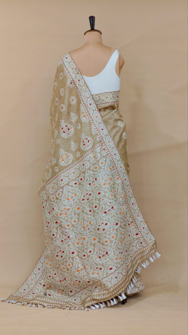 Pure Muga Assam Silk Saree With White Motifs - Image 3