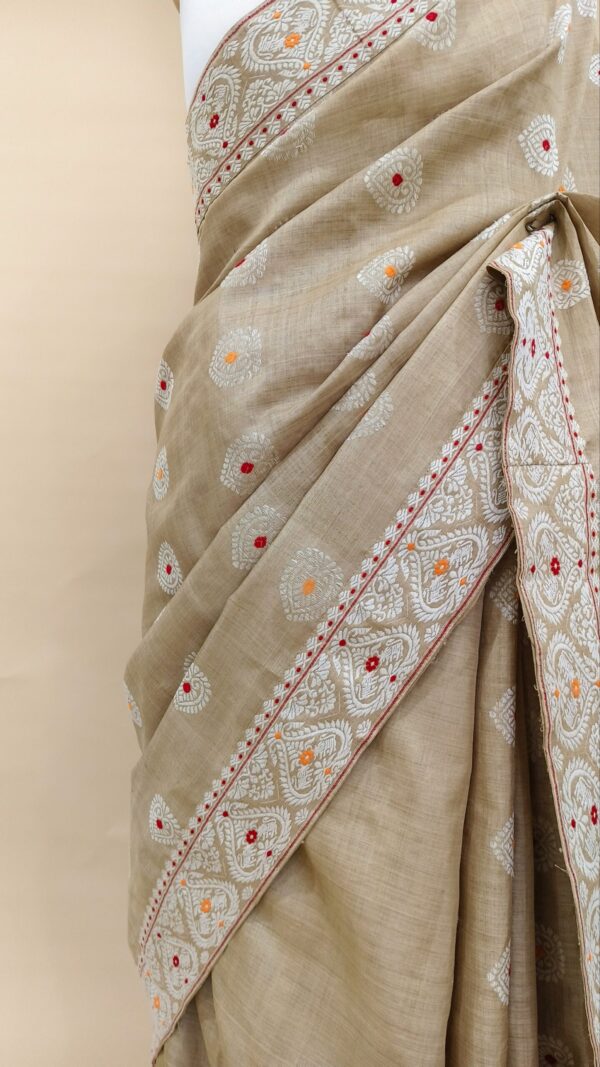 Pure Muga Assam Silk Saree With White Motifs - Image 2