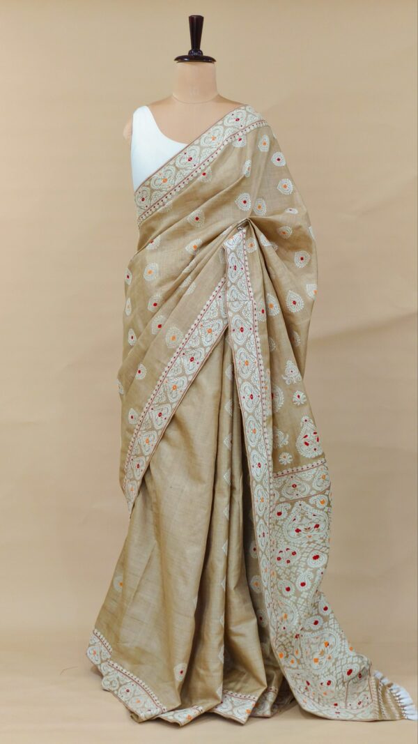 Pure Muga Assam Silk Saree With White Motifs - Image 5