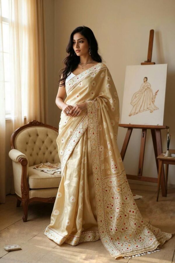 Pure Muga Assam Silk Saree With White Motifs