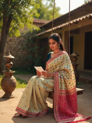 Pure Muga Assam Silk Saree With Malticolor Motifs | Moyuri Silk