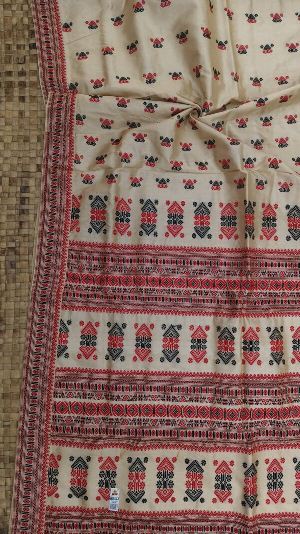 TUSSAR THREAD ASSAM SILK SAREE WITH RED AND BLACK MOTIFS