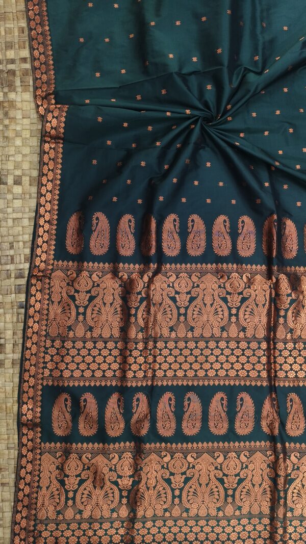 BOTTLE GREEN MULBERRY ( PAAT ) COPPER ZARI ASSAM SILK SAREEE MAYURISILK