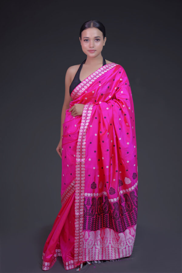 HOT PINK  MULBERRY ASSAM SILK SAREE MAYURISILK
