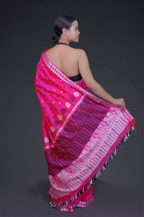 HOT PINK  MULBERRY ASSAM SILK SAREE MAYURISILK - Image 4