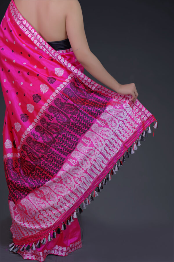 HOT PINK  MULBERRY ASSAM SILK SAREE MAYURISILK - Image 3