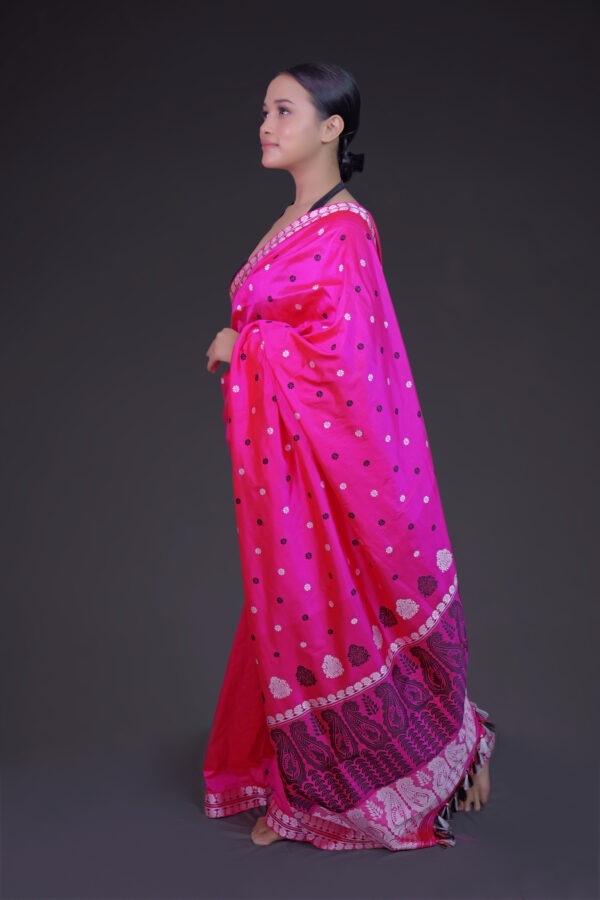 HOT PINK  MULBERRY ASSAM SILK SAREE MAYURISILK - Image 2
