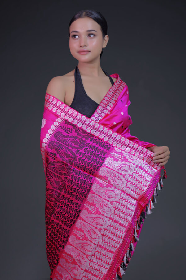 HOT PINK  MULBERRY ASSAM SILK SAREE MAYURISILK - Image 5