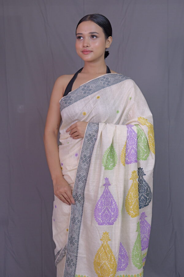 WHITE ERI BY ERI  ASSSAM SILK SAREE MAYURISILK - Image 2