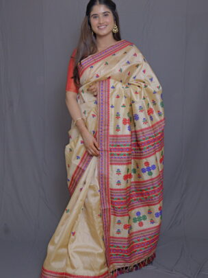 BEIGE EXCLUSIVE TUSSAR ASSAM SILK SAREE | MAYURISILK