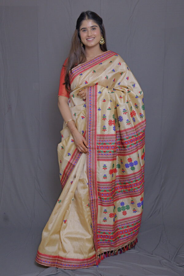 BEIGE EXCLUSIVE TUSSAR ASSAM SILK SAREE | MAYURISILK
