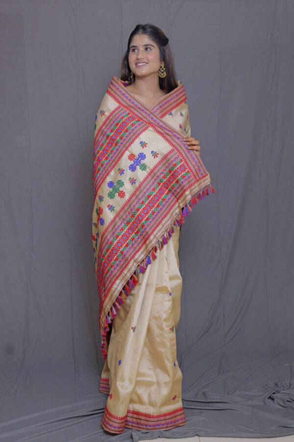 BEIGE EXCLUSIVE TUSSAR ASSAM SILK SAREE | MAYURISILK - Image 4