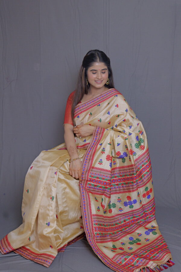 BEIGE EXCLUSIVE TUSSAR ASSAM SILK SAREE | MAYURISILK - Image 6