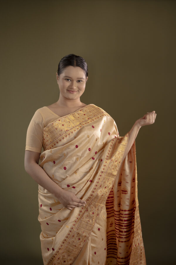 TUSSAR BIG BORDER GOLDEN ZARI AND MAROON THREAD - Image 2