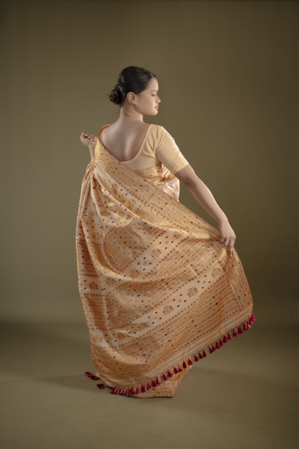 TUSSAR BIG BORDER GOLDEN ZARI AND MAROON THREAD - Image 3