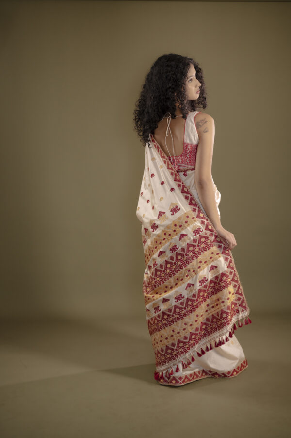 OFF WHITE TUSSAR BY MULBERRY ASSAM SILK SAREE MAYURISILK - Image 3