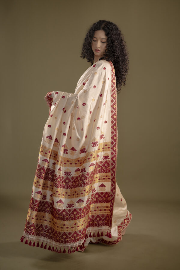 OFF WHITE TUSSAR BY MULBERRY ASSAM SILK SAREE MAYURISILK - Image 4