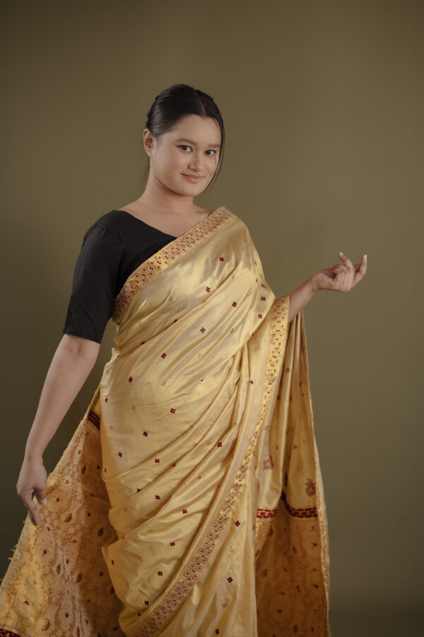 GOLD MULBERRY GOLDEN ZARI  ASSAM SILK SAREE MAYURISILK - Image 2