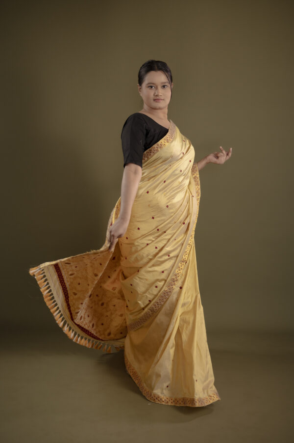 GOLD MULBERRY GOLDEN ZARI  ASSAM SILK SAREE MAYURISILK - Image 3