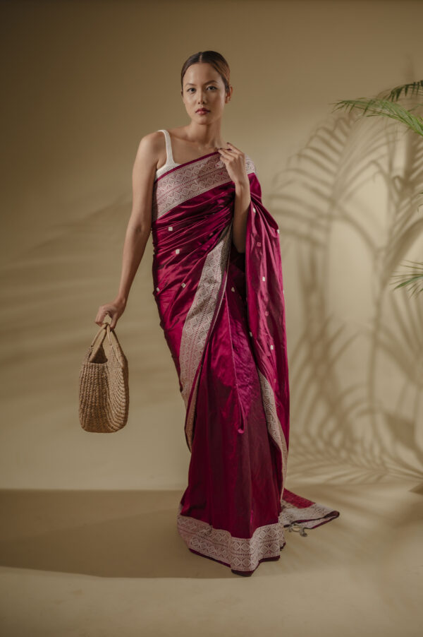 MAROON MULBERRY (PAAT) THREAD ASSAM SILK SAREE MAYURISILK - Image 3