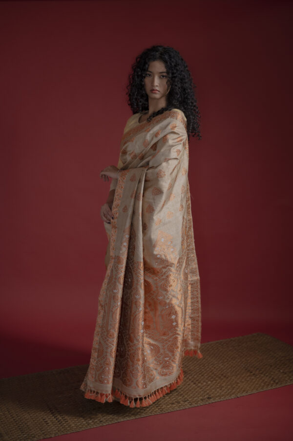 BEIGE MUGA COPPER ZARI ASSAM SILK SAREE | MAYURISILK - Image 2