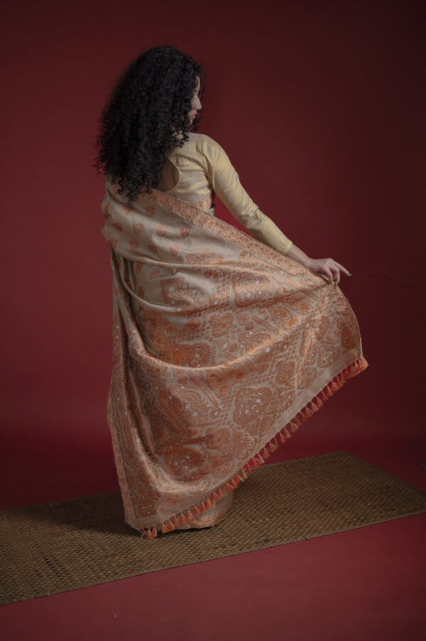 BEIGE MUGA COPPER ZARI ASSAM SILK SAREE | MAYURISILK - Image 6