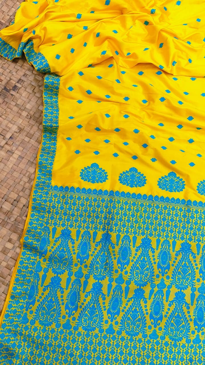 Mulberry Silk Yellow Thread Work Saree 103314