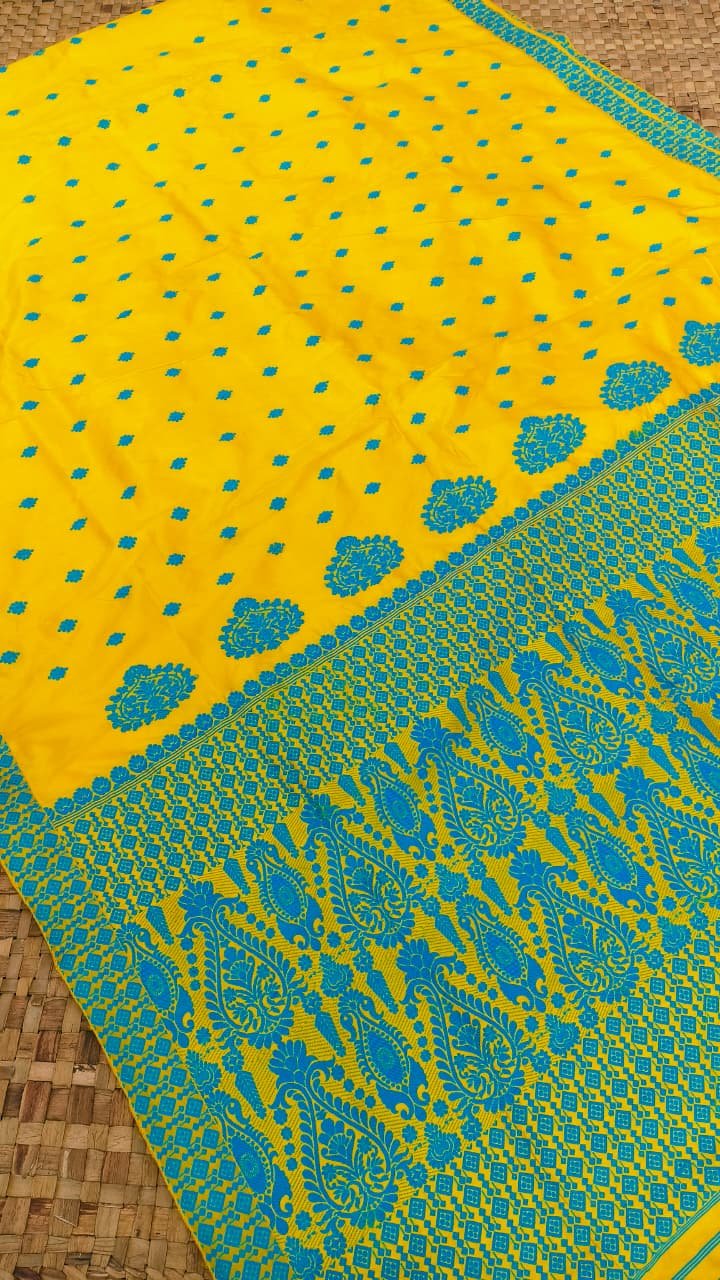 Mulberry Silk Yellow Thread Work Saree 103314 - Image 3