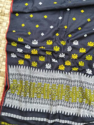 Black Eri By Eri Silk Thread Work Saree With Designer Blouse Assam Silk Saree