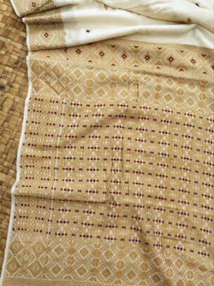 White Eri By Eri Silk Thread Work Interwoven Assam Silk Saree