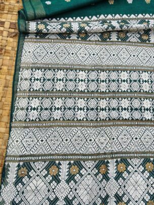 Green Eri By Cotton Silk Thread Work Interwoven Assam Silk Saree