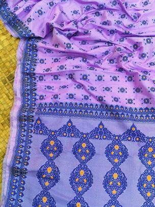 Purple Pure Mulberry Thread Work Assam Silk Saree