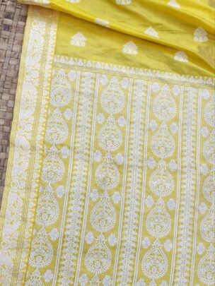 Yellow Pure Mulberry Thread Work Assam Silk Saree