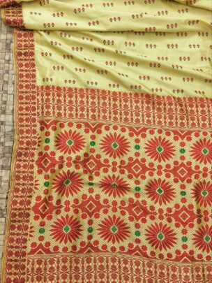 Golden Pure Mulberry Thread Work Assam Silk Saree